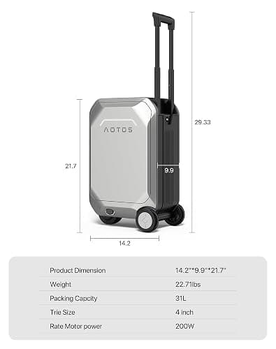 AOTOS Smart Rideable luggage-Roller carry-on luggage 22x14x9-TSA,Airline-Approved 22 inch Hardshell,Zipperless Travel Suitcase with Rolling Wheels,App Control-Cabin Suitcase for Airport Travel(Silver) thumbnail 3
