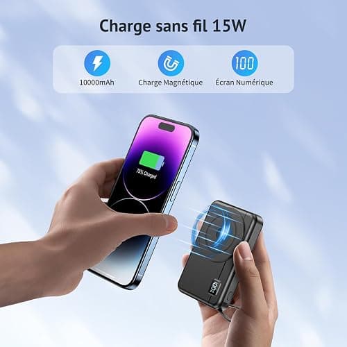 Moscsaz Batterie Externe sans Fil - Compatible avec iPhone 17 16 15 14 13 12 Séries et Samsung Magnétique Power Bank 10000mAh Induction Petite Mini Portable Charge Rapide Chargeur,LED Display thumbnail 3