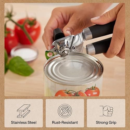 GORILLA GRIP Heavy Duty Stainless Steel Smooth Edge Manual Can Opener and Bottle Openers, US Designed, Soft Comfortable Handle, Oversized Handheld Turn Knob, Multifunctional Kitchen Tool, Black thumbnail 5