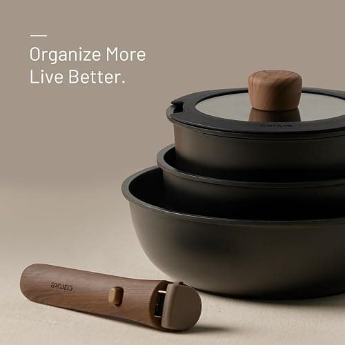CAROTE 19pcs Pots and Pans Non Stick, Cookware Sets Detachable Handle, Induction Kitchen Pots and Pans,NonStick Cooking Set, Oven/Dishwasher/Fridge Safe, Space Saving thumbnail 5