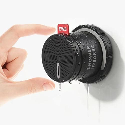 EWA Shower Speaker, Magnetic Portable Bluetooth Speaker with Phone Stand,Metal Portable Wireless Mini Speakers Waterproof with Rotary Control,for Bathroom Gym Home, Birthday Gifts (Black) - Image 1