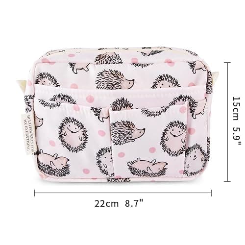 E-WEICHEN Multiple Pockets Portfolio Organizer with Zippered, Makeup Bag Travel Essentials for Women, Simple Waterproof Stationery Pencil Pouch Bag for Journal Office Art Supplies.Pink Hedgehog thumbnail 3