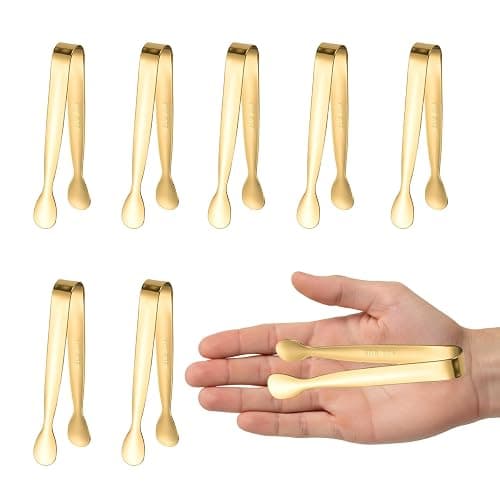 8PCS Gold Mini Metal Tongs,4.3"/11cm,Stainless Steel 304,for Ice Cube,Sugar | Kitchen Accessories for Serving Food, Salad, Toaster, Desserts - Image 1