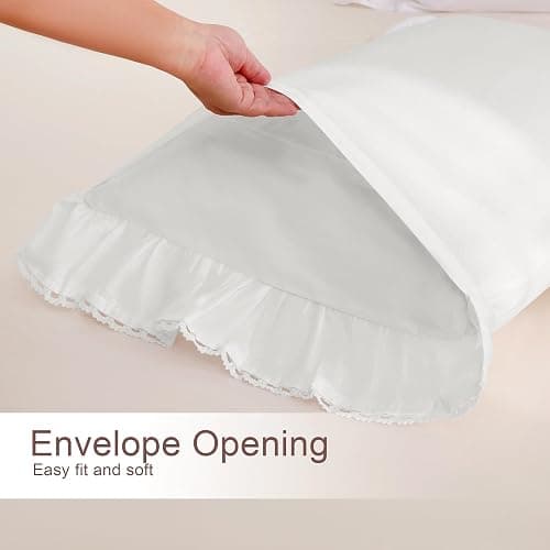 Vlocemon 100% Lightweight Cotton Ruffled Throw Plillow Shams, Euro Size 26" × 26", Crochet Edge Lace Square Cushion Cover, Throw Pillow Covers, Set of 2, for Bed, Sofa, Couch (White, 26" × 26") thumbnail 5