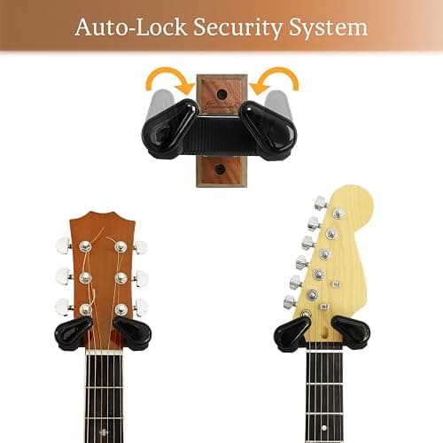 Onmiwod Guitar Wall Mount, Auto Lock Black Walnut Wood Guitar Hanger, Guitar Wall Hangers, Guitar Holder Hook Wall Stand for Classical, Acoustic, Electric Guitar, Bass, Gift for Guitar Player thumbnail 2