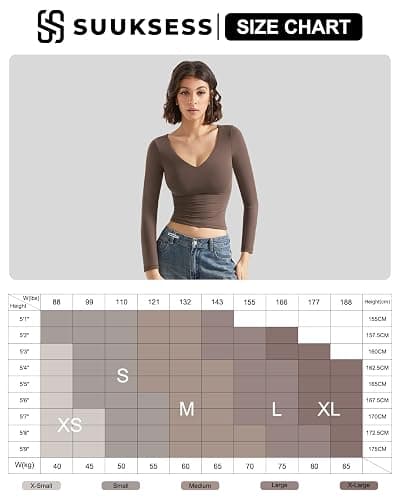 SUUKSESS Women Double Lined Casual V Neck Crop Tank Tops Basic Long Sleeve Shirts thumbnail 3