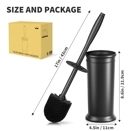 UPTRONIC Toilet Brush, Toilet Bowl Brush with Extra Long Handle Durable Bristles Toilet Scrubber and Covered Holder for Toilet Brush Set for Bathroom Cleaning (Black-02) thumbnail 2