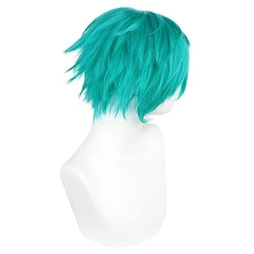 ANOGOL Hair Cap + Short Teal Green Men's Cosplay Turquoise Wig for Cosplay Men Teal Bluish Green Wigs for Halloween Christmas Event Costume Party thumbnail 5