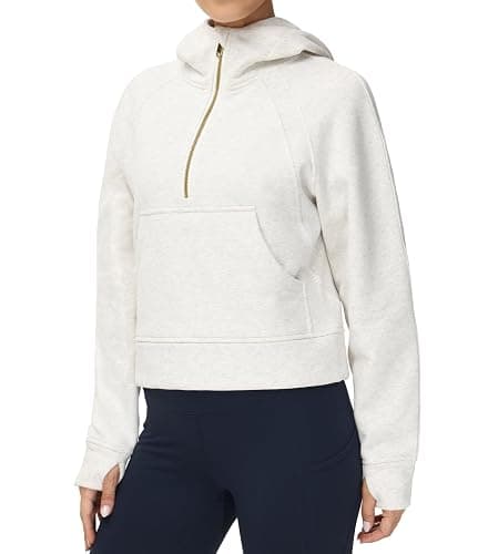 THE GYM PEOPLE Womens' Hoodies Half Zip Long Sleeve Fleece Crop Pullover Sweatshirts with Pockets Thumb Hole thumbnail 2