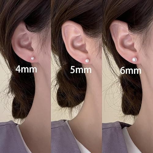 Renkovte 3Pairs Flatback Pearl Stud Earrings Set for Multiple Piercing|Dainty 4mm 5mm 6mm Pearl Earrings for Helix Tragus Cartilage Piercing for Women thumbnail 4