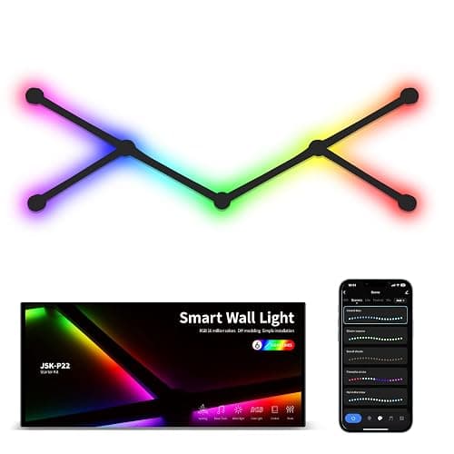 KOBAIBAN Smart Wall Light Lines, WiFi RGB LED Bars, 16M+ Color Dimmable Music Sync DIY Home Decor for Gaming Party Streaming Lovers, Compatible with Alexa & Google Assistant (6 Lines, Black) - Image 1