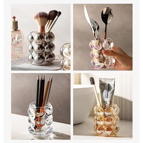 SLHEQING Glas Make up Pinselhalter Vintage Kosmetik Organizer zur Aufbewahrung von Pinsel, Eyeliner, Lippenstift, Zahnbürsten, Stift und Mehr thumbnail 5