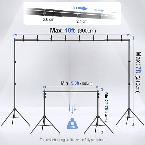 EMART Backdrop Stand 10x7ft(WxH) Photo Studio Adjustable Background Stand Support kit with 2 Crossbars, 8 Clamps, 2 Sandbags and Carry Bag for Parties, Events Decoration, Wedding, Photography thumbnail 2