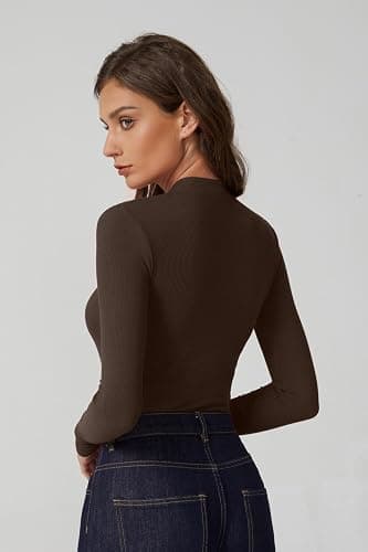 QINSEN Button Down Shirts for Women V Neck Long Sleeve Ribbed Knit Slim Fit Basic Tee Tops thumbnail 4