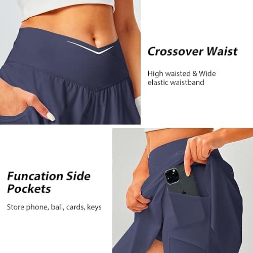DLOODA Womens Tennis Skirt with Pockets Shorts Crossover High Waisted Athletic Skorts Skirts for Golf Running Workout thumbnail 5