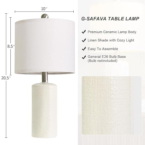 G-SAFAVA 20.5" Small Table Lamps for Living Room Lamp Set of 2 Ceramic Lamps for Bedroom Bedside Lamps Modern Boho Lamps for Night Stands Farmhouse Nightstand Lamp Side End Table Lamp, White thumbnail 2