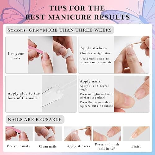 XZMeiLun Handmade 3D Flower Butterfly Blue Pink Press On Nails Almond Medium, Floral Pearl French Tip Designer Reusable Acrylic Fake Nails With Cute Charms Glue On Nails, Daily Wear Nails For Women thumbnail 6