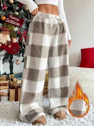 Flannel Pajama Pants for Women Plush Fuzzy Plaid Leopard Pjs Pant Furry | Flannel Pajama Pants for Women Plush Fuzzy Plaid Leopard Pjs Pant Furry Pajamas Bottom Sleep Pants thumbnail 3