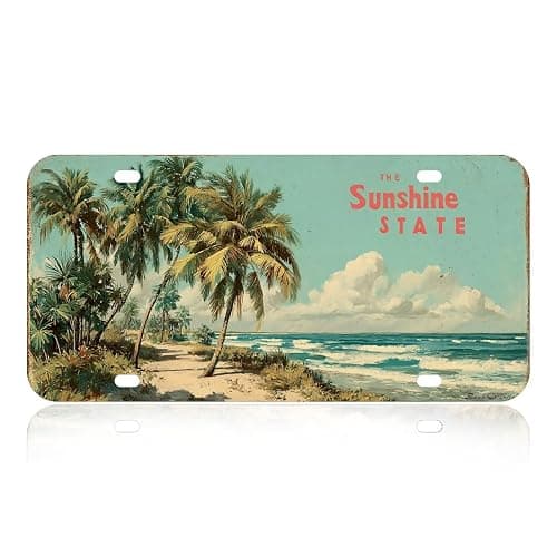 Vintage Florida Metal Tin Sign The Sunshine State Palm Trees Ocean Waves Wall Decor for Home Bar, License Plate, Garage, Man Cave, Farmhouse - Image 1