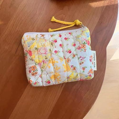 Modacarry Cotton Quilted Floral Coin Purse Digital Camera Pouch with Cute Prints Zipper for Women Girls (YELLOW DISTY PATCH) thumbnail 6