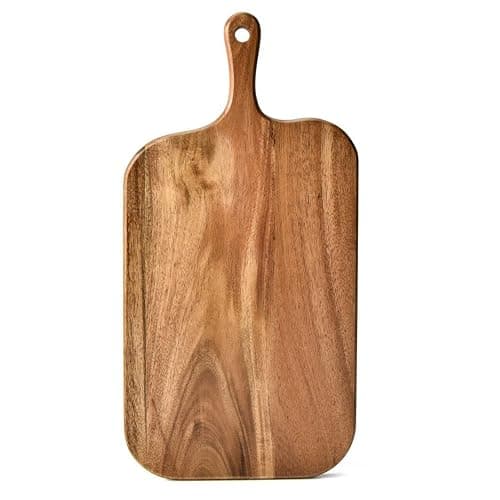 BILL.F Acacia Wood Cutting Board with Handle Wooden Charcuterie Board Paddle Cheese Board Serving Boards for Kitchen Meat, Pizza,Cheese, Bread, Vegetables &Fruits 15'' x 7.5'' x 0.6'' - Image 1