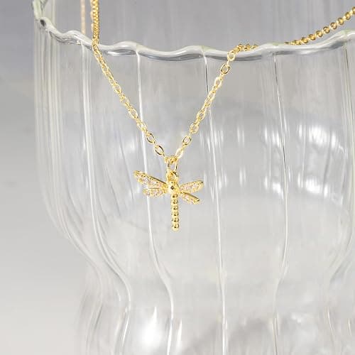 GUOKE 14K Gold Plated Dainty Pendant Butterfly Bead Boot Bee Baseball Flower Compass Airplane Heart Hummingbird Tree Necklace Simple Jewelry Gift for Women thumbnail 5