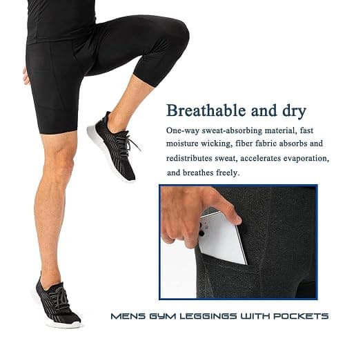LANBAOSI 2 Pack 3/4 One Leg Compression Tights for Basketball Leg Sleeve Capri Athletic Base Layer Underwear for Gym Running thumbnail 3
