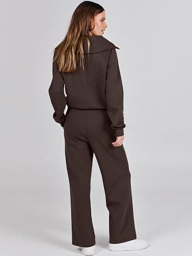 ANRABESS Women 2 Piece Outfits 2025 Fall Fashion Airport Wide Leg Pants Lounge Set Leisure Travel Vacation Clothes Sweatsuits thumbnail 4
