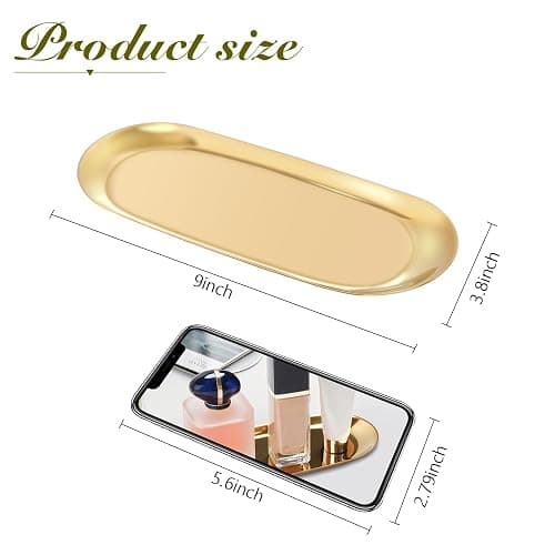 Stainless Steel Towel/ Dish Plate, Tea/ Fruit Storage Trays Cosmetics Jewelry Organizer, Gold, Oval thumbnail 3