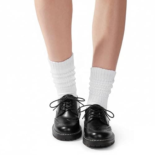 COZYOFFI Womens Scrunch Crew Socks: Retro Solid Slouch Mid Calf Socks - Cotton Casual Athletic Socks thumbnail 5