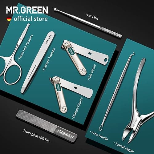 MR.GREEN Manicure Sets Pedicure Kits Stainless Steel Nail Clipper Personal Care Tools with PU Leather Case (Gray) thumbnail 4