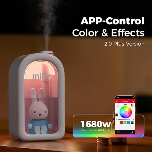 Mipow X Miffy Cool Mist Humidifier - Ultrasonic Quiet Humidifier, Mini Cute Humidifier with Night Light, 380ml for Bedroom, App-Controlled RGB Light (2.0 Plus-Version) - Blue thumbnail 2