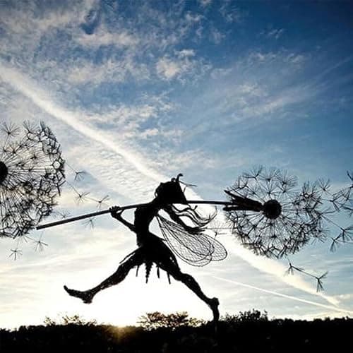 Fcteap Flower Fairy Dancing with Dandelion Garden Art Sculpture Stainless Steel Statue Christmas Halloween Decoration for Outdoor Yard Courtyard Lawn Patio Metal Ornaments (Long Travel) - Image 1