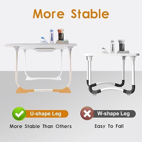 Amaredom Laptop Bed Desk Tray Bed Table, Foldable Portable Lap Desk Notebook Stand Reading Holder with Storage Drawer and Cup Holder for Eating Breakfast on Bed/Couch/Sofa-White Oak thumbnail 7