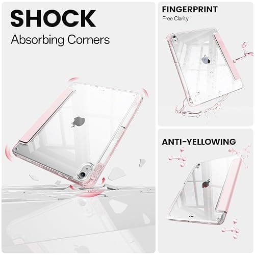 GKABXY Case for iPad Air 11 inch M3/M2 (2025/2024), iPad Air 6th/5th/4th Generation (2022/2020) 10.9 inch with Pencil Holder,Slim TPU Clear Transparent Protective Tablet Cover,Auto Wake/Sleep,Pink thumbnail 4