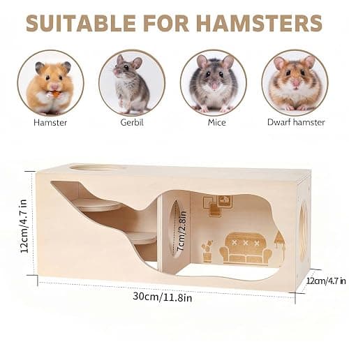 Marchul Magnetic Hamster Hideout Wooden House Chamber for Small Animals Pets Tunnel Exploring Toys for Dwarf Hamsters, Syrian, Gerbils, Hedgehogs, Rats, Mice (Living Room) thumbnail 3