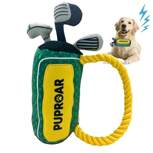 PUPROAR Golf Dog Toy, Dog Birthday Gift, Funny Squeaky Plush Rope Golf Bag Toy for Small, Medium & Large Breeds - Image 1