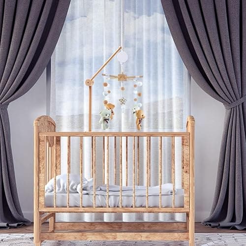 Mobile Musical en Bois avec Support Réglable et Boîte à Musique Décoration de Berceau Garçon et Fille (Beige) thumbnail 6