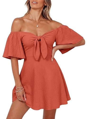 Dokotoo Womens Dresses 2026 Deep V Neck Elegant Bow tie Mini Dress S-XL | 2026 Summer Fall,Short Sleeve,V Neck,Graduation Party Dress,Elegant,Flowy Beach Vacation Wear,Casual Dress - Image 1