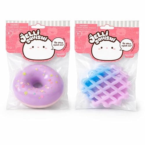 Jelli Squishi Sweet Treats Squishy Toy (2 Pack) – Sensory Fidget Stress Relief Toy for Kids – Soft Jelly Squeeze Waffle and Doughnut Kavaii Taba Mochi Toy – Random Colours - Image 1