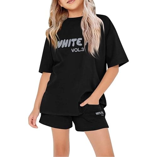 Girls Tracksuit Set Kids T-Shirt and Shorts 2 Piece Activewear Summer Outfits Short Sleeve Casual Oversized Loose Letter Print Tops Sweatshirt and Sweatpants Outfit thumbnail 2