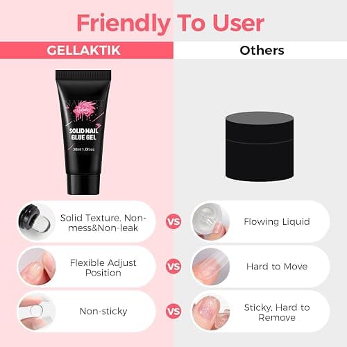GELLAKTIK Solid Glue Gel for False Nail Tips, 30ml Gel Glue for Fake Nails Press On Nails, Nail Lamp Curing Needed, 30+Days Long Lasting thumbnail 8