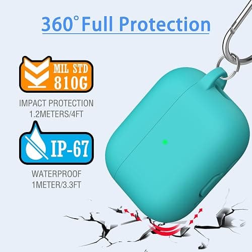 MHYALUDO for AirPods Pro 3 Case with Cleaner Kit, Teal | Soft Silicone Protective Cover with Keychain & Lanyard, Shockproof Case, Wireless Charging Compatible thumbnail 3