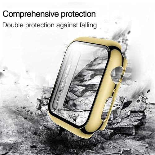 HANKN 42mm Hard Plated Case for Apple Watch Series 11 10 42mm Tempered Glass Screen Protector Case, Full Coverage Ultra-thin Shockproof Bumper Iwatch Cover (Gold, 42 mm) thumbnail 3