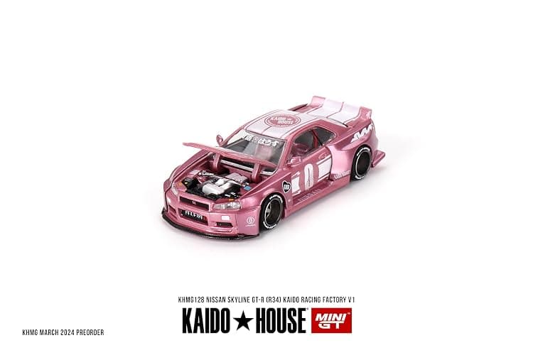 True Scale Miniatures Model Car Compatible with Nissan Skyline GT-R (R34) Kaido Racing Factory V1 Pink 1/64 Diecast Model Car Kaido House KHMG128 thumbnail 3