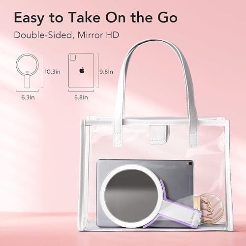 LitBear Travel Makeup Mirror with Light, Rechargeable Double-Sided 10X/1X Magnifying Mirror, Portable Lighted Beauty Mirror, 3 Color Lighting, Dimmable Touch Screen, Tabletop Handhold Hanging (Purple) thumbnail 5