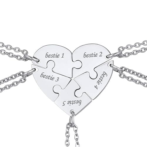 FindChic Personalized Matching BFF Necklace for 2/3/4/5/6 Puzzle Name Heart Pendant Stainless Steel Couple Necklace Set Customized Necklaces for Teen Girls - Image 1