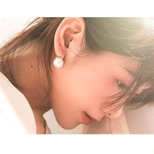OwMell Elegant 925 Sterling Silver Pearl Drop Earrings Dangle Stud Gold Plated Earrings for Women Large Size 12mm thumbnail 4
