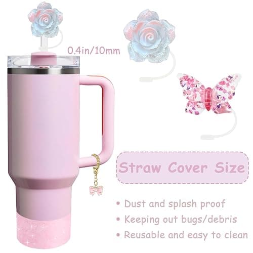 Stanley Cup Accessories Set,Including 2 Pcs 0.4in Straw Cover, 1 Silicone Spill-Proof Stopper Set of 3, 1 Cute Maple Handle Charm, 1 Silicone Boot Fits Stanley 40&30 Oz Tumbler (Peony 2.0) thumbnail 3