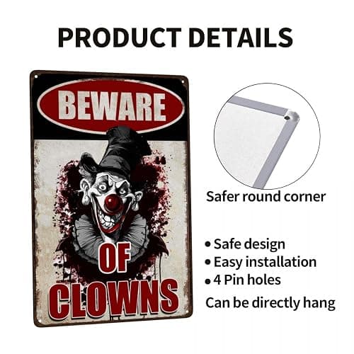 Halloween Signs Clown Decorations Creepy Stuff Scary Decor For Circus Yard Warning Metal Sign Beware Of Clowns 12x8 Inches thumbnail 5